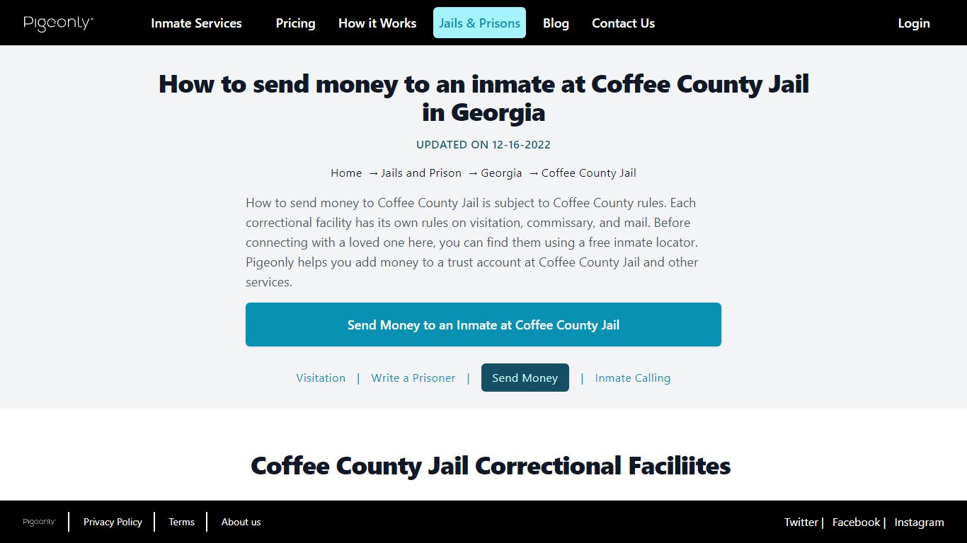 Send Money to Inmate Coffee County Jail, Georgia | Pigeonly